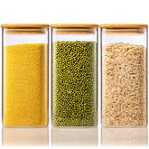 HomArtist 57oz square glass jars with bamboo lids for pantry organization and freshness.