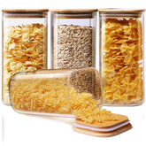 HomArtist square glass jar with bamboo lid enhances pantry visibility and easy refilling.