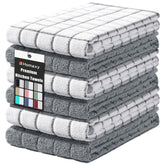 Homaxy premium cotton kitchen towels in grey check, ideal for quick dish drying