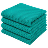 Homaxy teal waffle dish towels close-up, soft texture for gentle cleaning of delicate surfaces