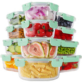 HOMBERKING 24pc glass storage set with clear borosilicate containers for pantry organization.