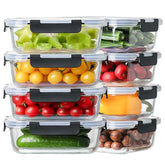 HOMBERKING 8-pack glass containers with 36 oz capacity ideal for meal prep and portioning.