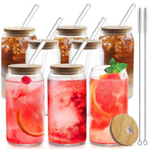 HOMBERKING glass cups with bamboo lids and straws for stylish gatherings