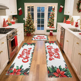 Homcomoda Christmas kitchen rug set with buffalo plaid border adds festive warmth to kitchens.