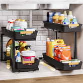 Homde 2-tier under-sink organizer with pull-out drawers for easy access under the sink.