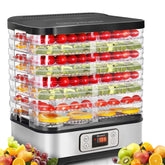 Homdox food dehydrator front view with eight trays for diverse drying