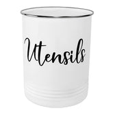 Home Acre Designs utensil holder with white body and stainless rim for easy counter access