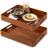 Home Beets Acacia serving trays with handles shown for dinner-ready display.