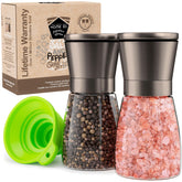 Home EC gun metal bronze salt grinders on display for table-ready seasoning.