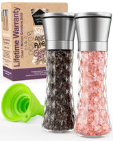 HOME EC original salt and pepper grinders in diamond glass, top view, delivering fresh flavor.