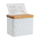 HOME PALETTE honeycomb-embossed recipe box keeps recipes organized on the counter