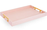 Home Redefined pink tray with glossy shagreen and gold handles, front view for elegant table decor