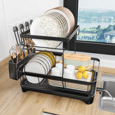 HOMEAILIE dish drying rack with two-tier setup saves counter space after meals.