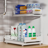 HOMEAILIE two-tier under-sink organizer with pull-out shelves for convenient access.