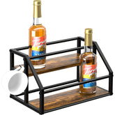 Homedawn coffee syrup rack 2-tier wooden stand holds eight bottles within reach.