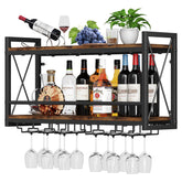 Homeiju wall-mounted wine rack with bottle and glass display for organized storage.