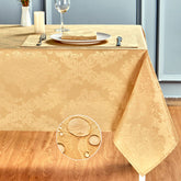 HomeJoy gold rectangle tablecloth close-up fabric weave showing durable finish.