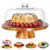 Homeries Acacia Wood Cake Stand with Lid displays a 12-inch cake up to 4 inches tall