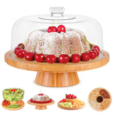 Homeries bamboo cake stand with lid displays desserts while keeping them fresh.