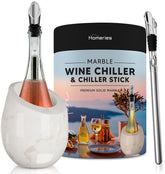 Homeries Marble Wine Chiller Bucket closeup shows smooth marble surface for elegant beverage cooling.