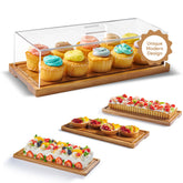 HOMESPHERE acacia cake display lid for elegant dessert presentation with secure acrylic cover.