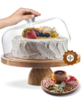 HOMESPHERE acacia wood 12in cake stand with dome keeps desserts elegant and ready to serve