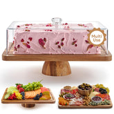 Homesphere acacia wood cake stand with lid for festive dessert display.