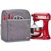 HOMEST quilted dust cover on a KitchenAid mixer protecting from dust and spills.