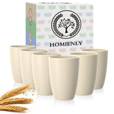 Homienly unbreakable 16oz wheat straw cups, six-pack, side-by-side for daily use.