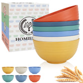 Homienly Wheat Straw Cereal Bowls color set on kitchen table, reusable alternative to plastic.