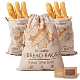 HomiePop three-bag set in breathable linen keeps loaves fresh and organized.