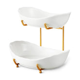 HOMKULA 2-tier ceramic fruit bowl with gold stand on counter for space-saving display