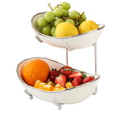 HOMKULA 2-tier ceramic fruit bowl with silver rim for space-saving counter use