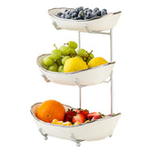 HOMKULA ceramic 3-tier fruit bowl on silver stand saving counter space