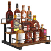 Homode liquor bottle display shelf on a sturdy countertop keeps bottles organized.