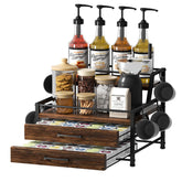 Homsorout syrup rack top tier securely holds bottles for easy access.