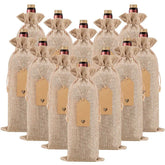 Homum burlap wine bags with drawstrings secure standard wine bottles for gifting.