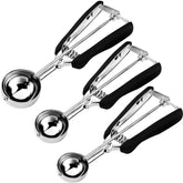 HOMURE H cookie scoop set front view showing three sizes for precise portions