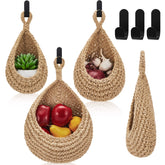 Honeydak boho teardrop basket in light linen for space-saving wall storage.