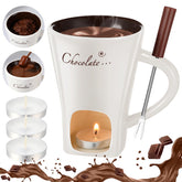 Honeydak chocolate fondue mug with fork for dipping fruit and treats