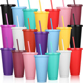 Honeydak 24-27 oz tumbler with lid and straw in solid color, ideal for parties.