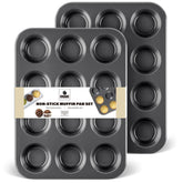 HONGBAKE muffin pan 12-cup set with nonstick surface for easy release.