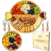 Hongsane Charcuterie Board with round heart design showcases fruits and cheeses beautifully.