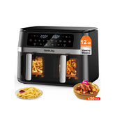 HoninJoy 12QT air fryer view window shows progress for two-dish cooking