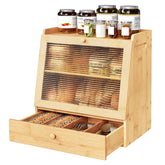 HOOBRO bamboo bread box shows two-tier storage for organized counter space