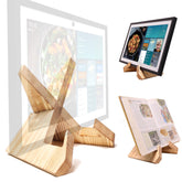 HOOKMEMO solid wood tablet stand for Echo Show 15, stable horizontal kitchen display.