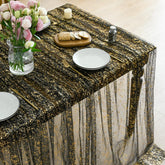 Horaldaily black gold gauze tablecloth 60x84 inch, sheer elegant fabric for rustic wedding tables.