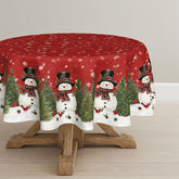 Horaldaily Christmas tablecloth 60x60 round, red snowmen and trees, easy cleanup after gatherings.