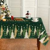 Horaldaily Christmas tablecloth with green stars and trees protects surfaces during celebrations.
