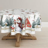 Horaldaily round 70x70 tablecloth with snowman pattern for festive dining